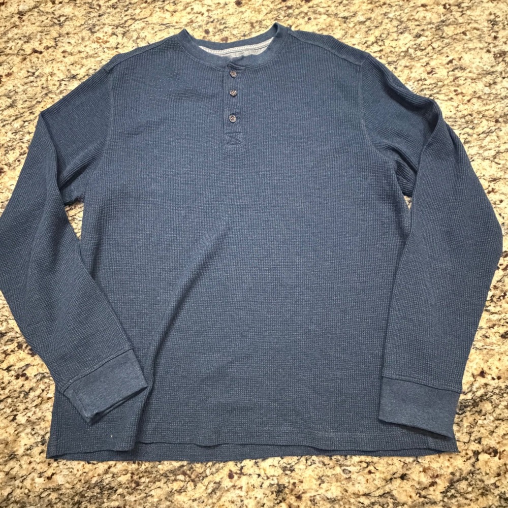 Member's Mark Mens XL Blue Soft Wash Thermal Henley Long Sleeve Waffle Shirt v
